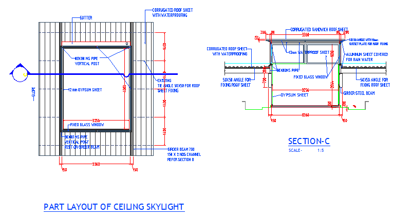 Ceiling sky light part layout architecture project dwg file