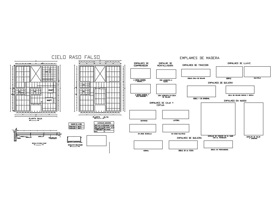 Ceiling structure and constructive details of house dwg file