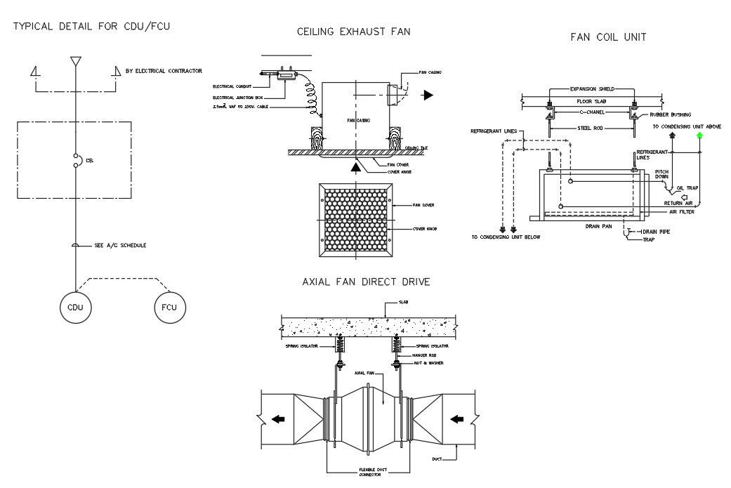 Ceiling Exhaust Fan Installation CAD Drawing with Electrical Details