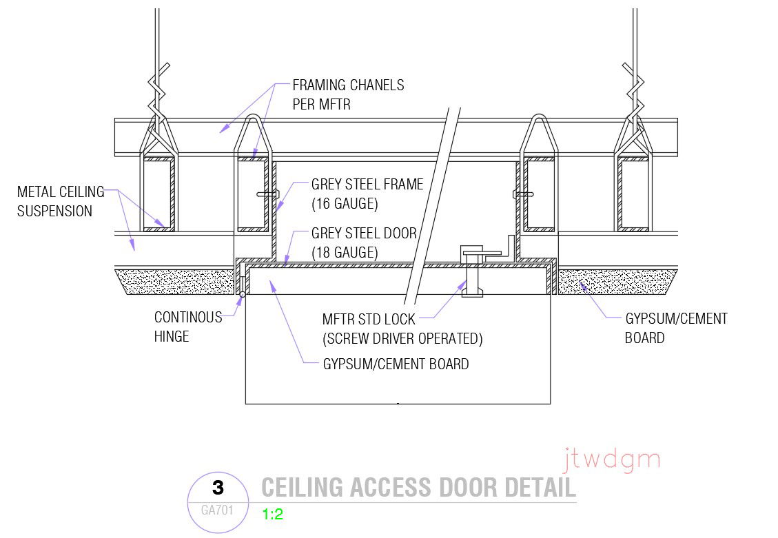 Ceiling access door details in AutoCAD 2D drawing, dwg file, CAD file