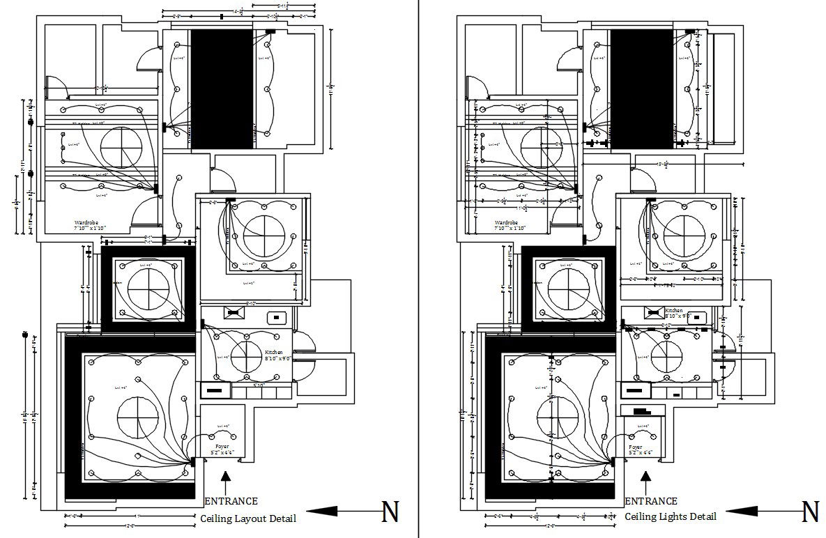 Ceiling Layout with Light Wiring Plan in AutoCAD DWG File