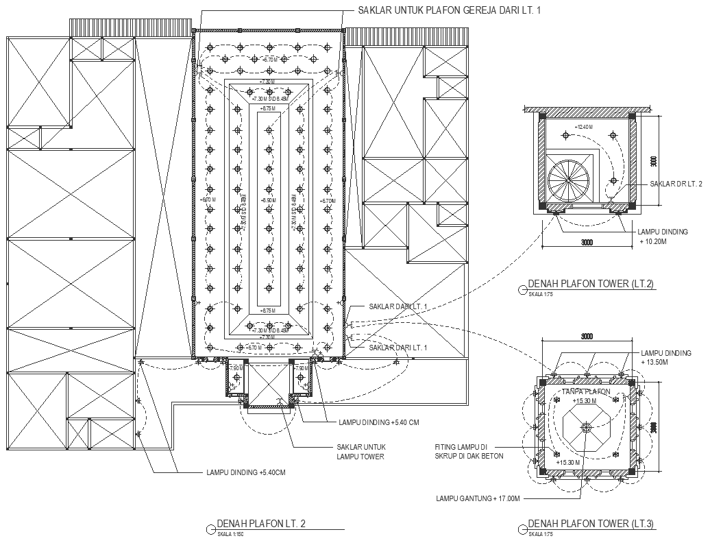 Ceiling plan of every floor of the church DWG autocad DRAWING