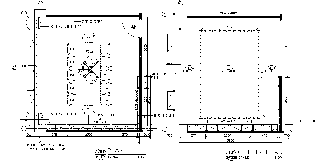 Ceiling plan of the restaurant detail drawing specified in this AutoCAD file. Download the AutoCAD file.