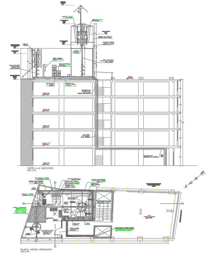 Cell Phone Tower Installation on Apartment Building in AutoCAD