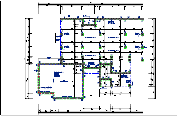 Celler area and column elevation plan view detail dwg file