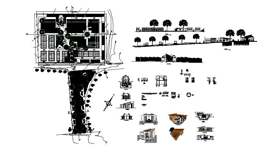 Cemetery improvement plan with elevation and section in dwg file