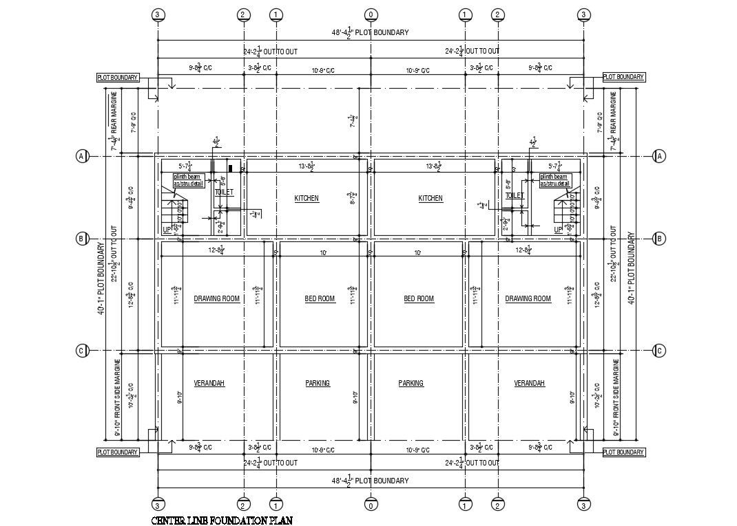 Center Line Foundation Plan Of House Drawing AutoCAD File