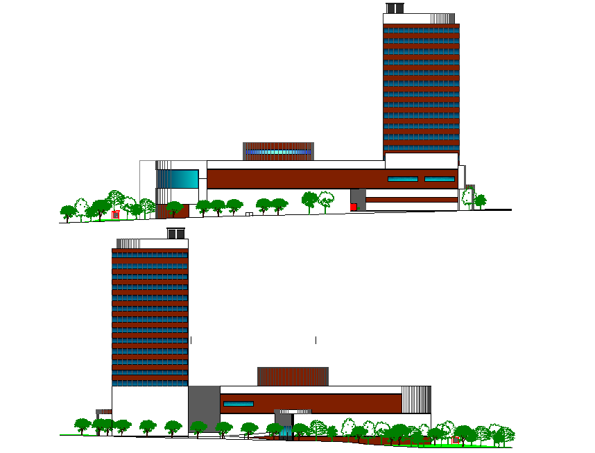 Center commercial shopping mall elevation detail