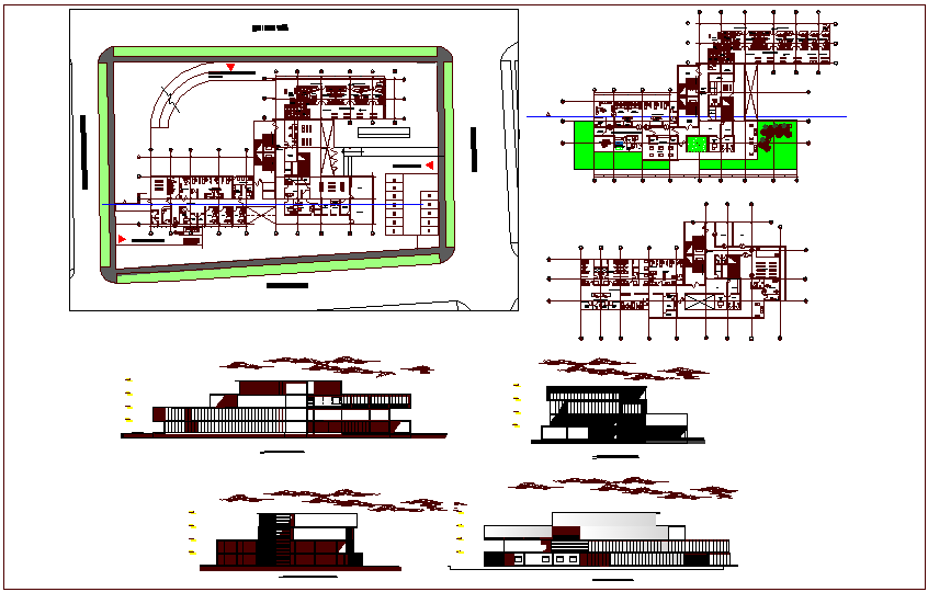 Center for children health floor plan,elevation, sectional view dwg file