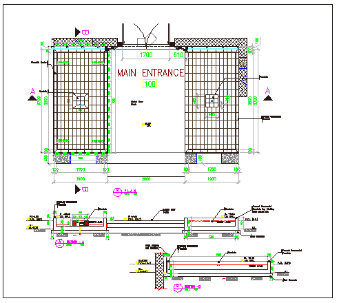 Center fountain details of public garden dwg file