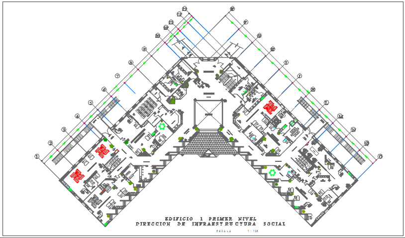 Center line plan in commercial plan detail dwg file