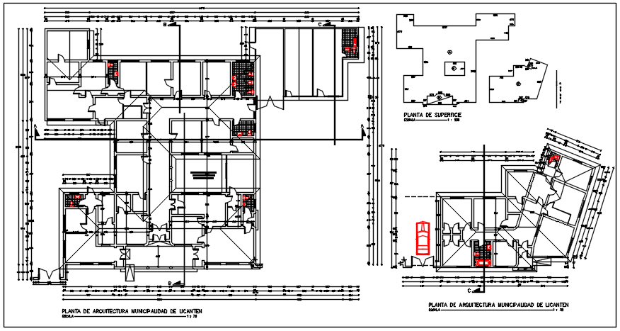 Center line plan in commercial plan detail dwg file