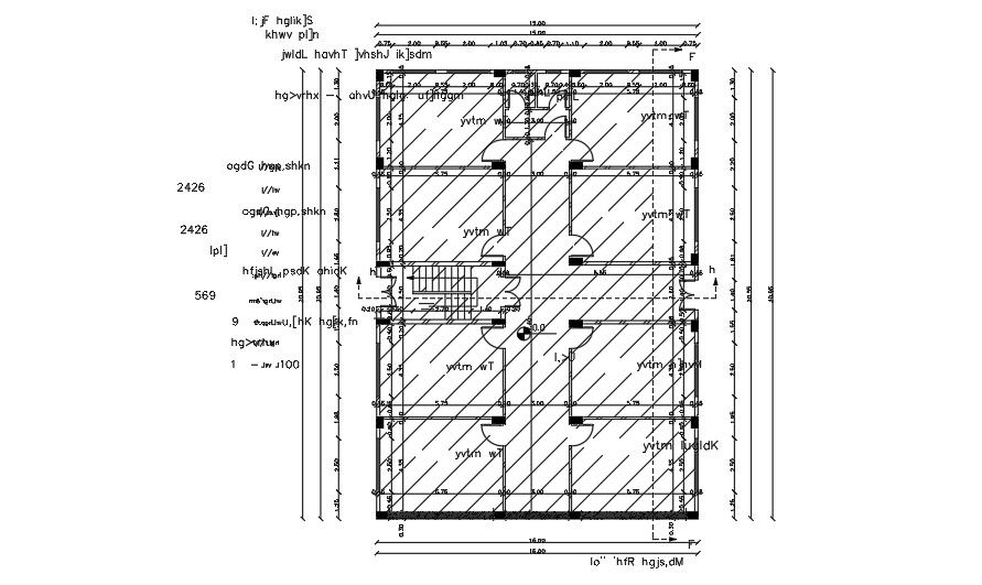 Centerline Plan Of 15x20 Meter 4 BHK House AutoCAD File