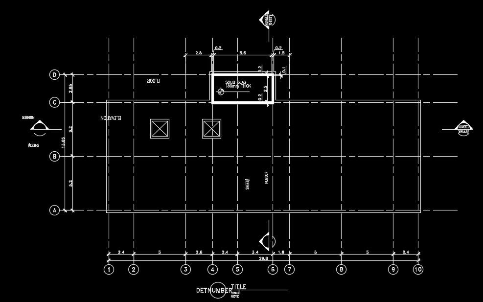 Center marking detail of the 30x13m industrial plan