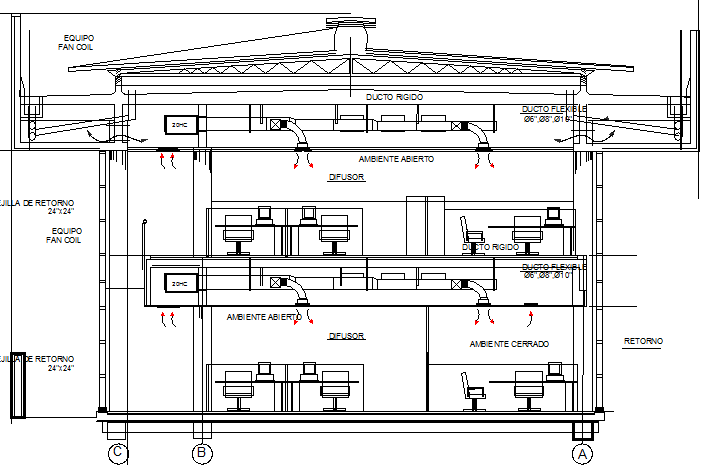 Central air conditioning installation plan office building dwg file