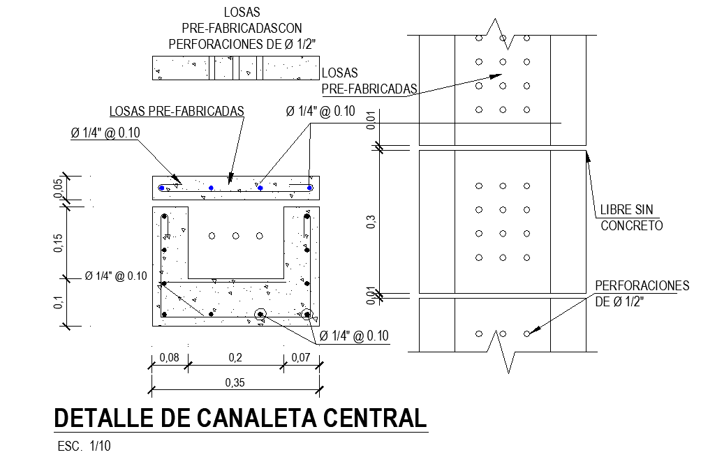 Central gutter detail dwg file