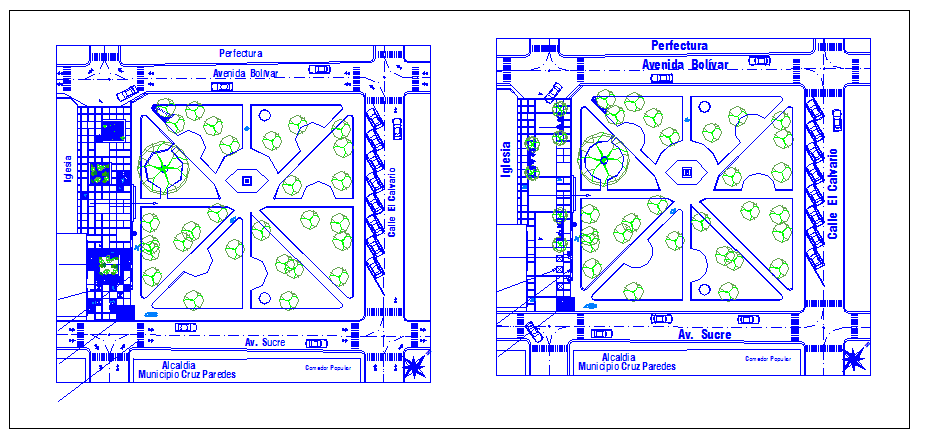 Central park structure and landscaping details dwg file