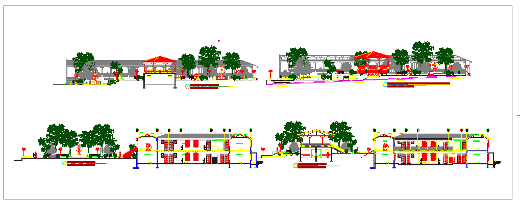 Central square school with garden landscaping dwg file
