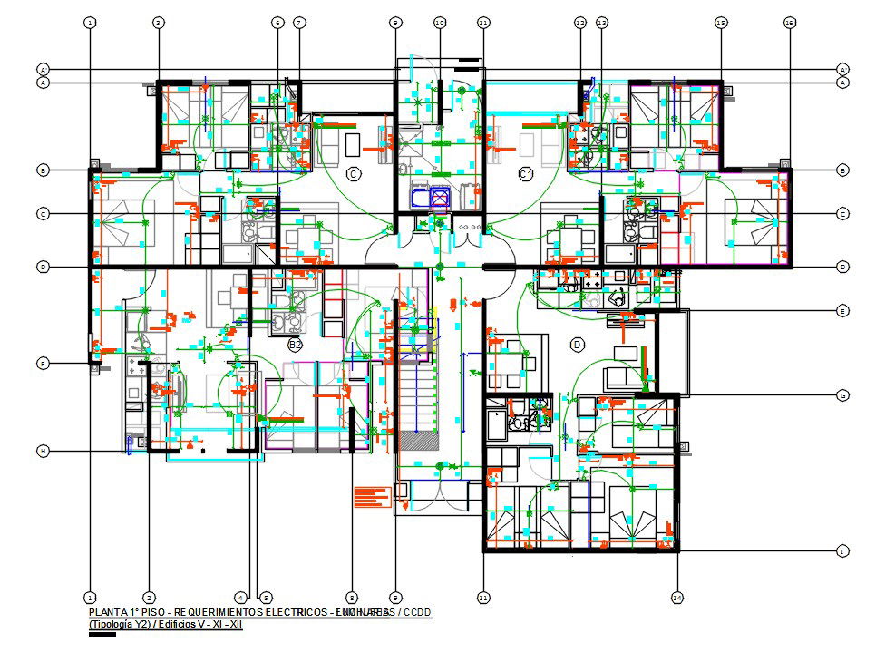 Centre line Apartment Plan With Electrical Layout Drawing DWG File