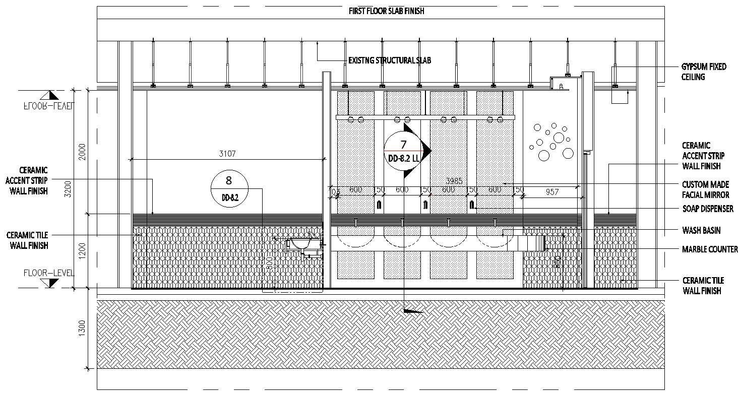 Ceramic accent strip wall finish details dwg autocad drawing .