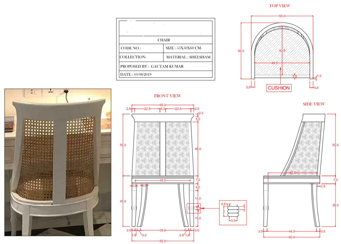 Chair Furniture Design 55x50x100 CM with PDF Drawing
