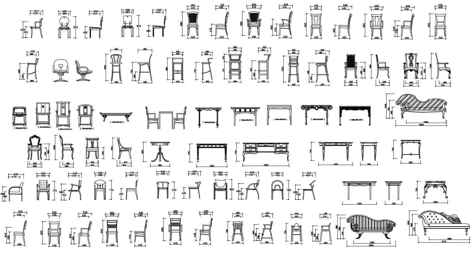 Chair CAD Blocks with Measurement in AutoCAD DWG Format