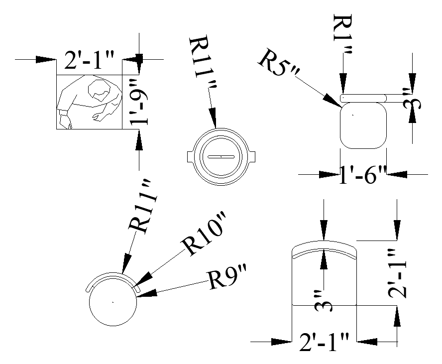 AutoCAD 2D CAD Chair Drawing with Detailed Front View