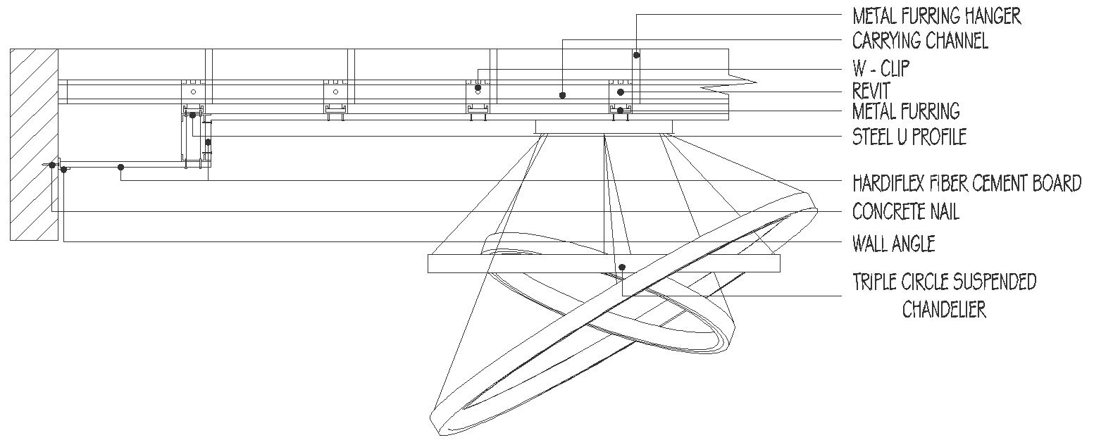 Chandelier details with channel and metal furring details dwg autocad drawing