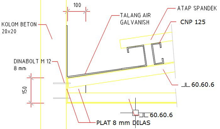 Channel section joint detail drawing is given in this CAD file