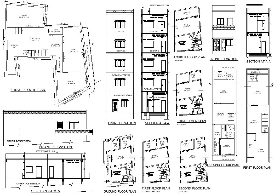 AutoCAD DWG house plan of 3BHK with open floor style