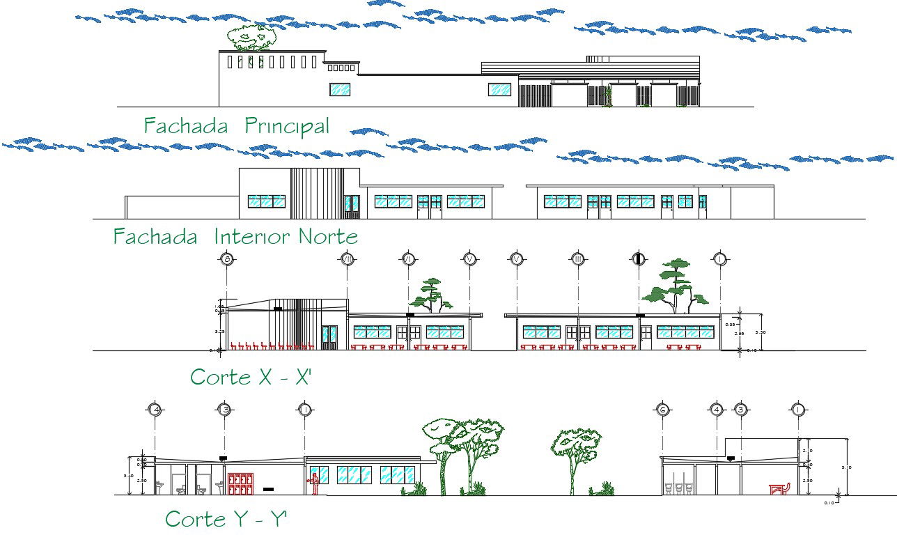 Children School Building Section And Elevation Design AutoCAD Drawing