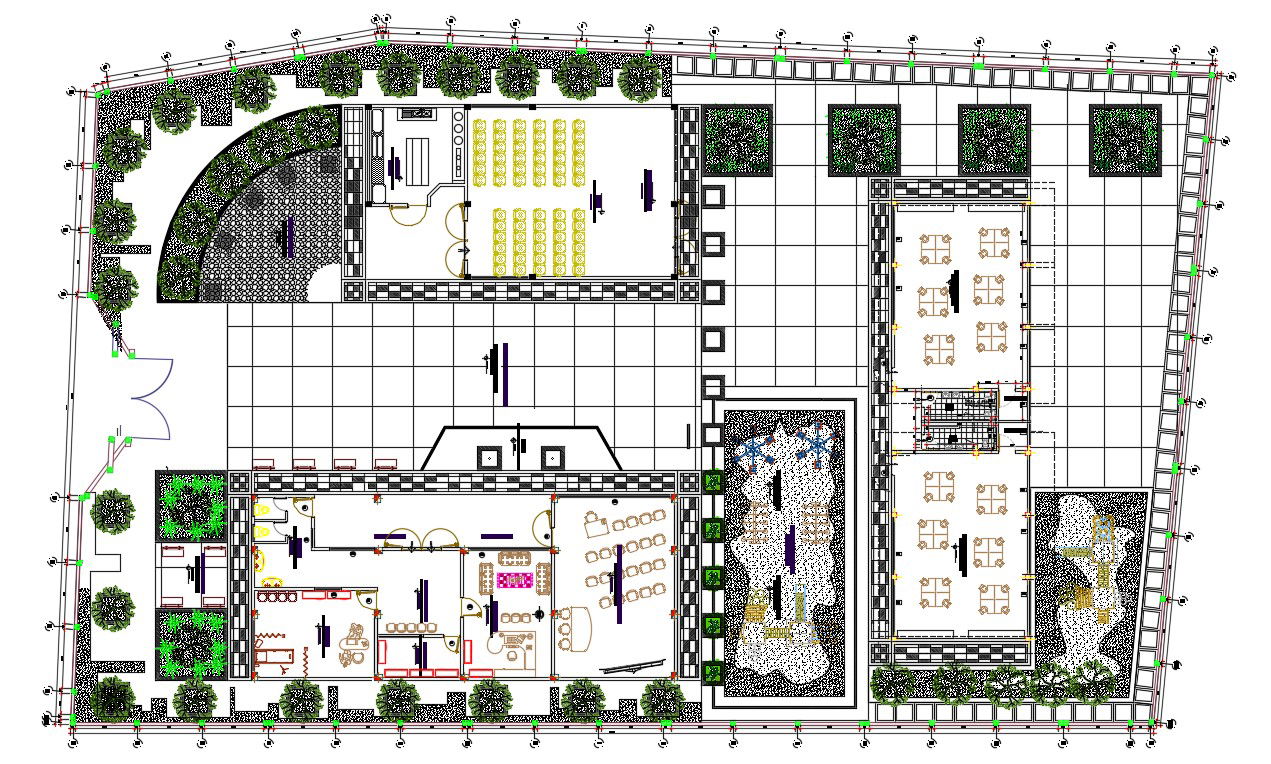 Children School Ground Floor Plan With Landscaping Design DWG File