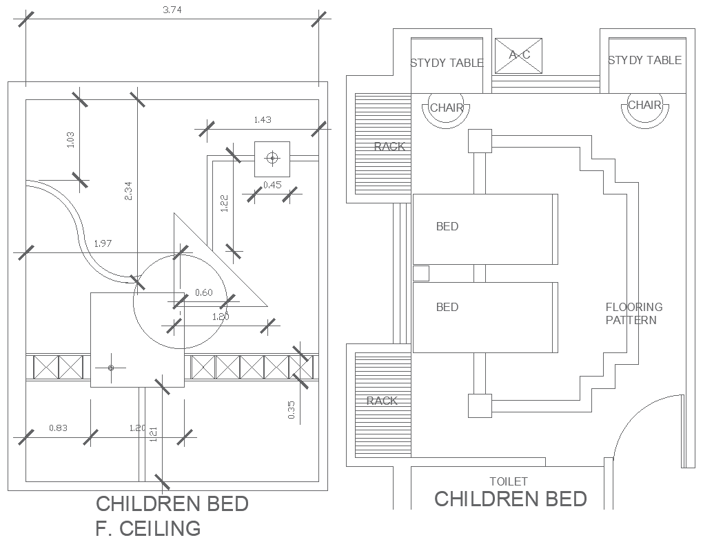 Children Bedroom & Ceiling Layout DWG File | Cadbull