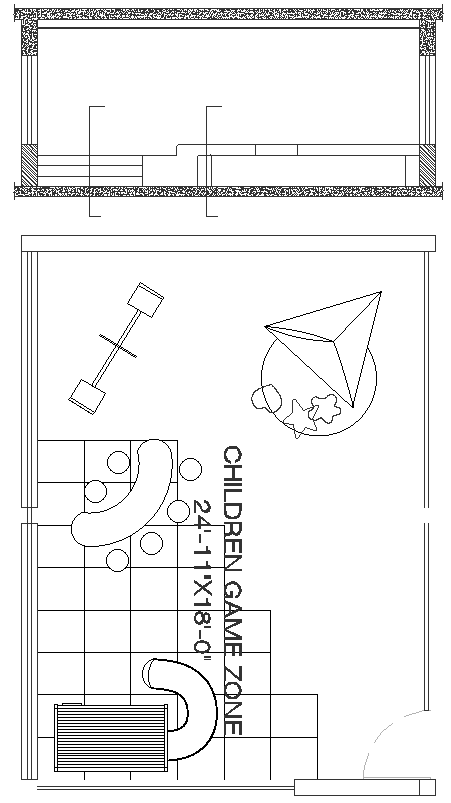 Children game zone 24 feet by 18 feet elevation design with detailed dimensions dwg autocad drawing .