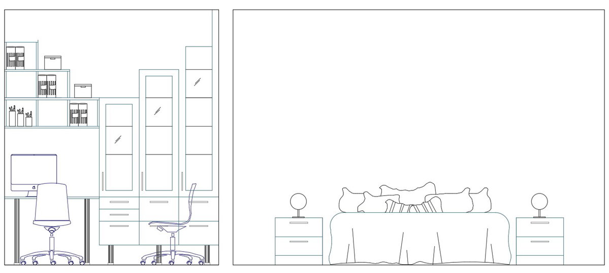 Children room elevation is given drawing in the AutoCAD file. Download this 2d AutoCAD drawing file.