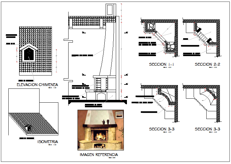 Chimney design plan layout view detail dwg file