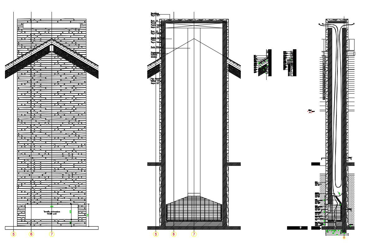 Chimney fire place elevation section and plan details dwg file