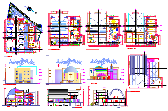 Christian Community Church Elevation, Section & Structure Details dwg file
