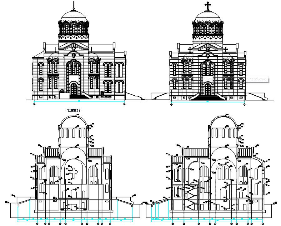 Church Building Elevation Drawing DWG File