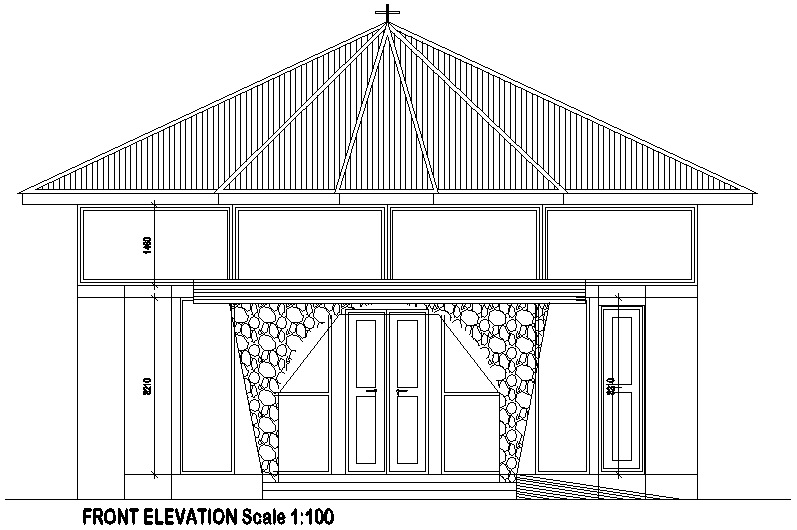 Church Building Front Elevation Design Download DWG File