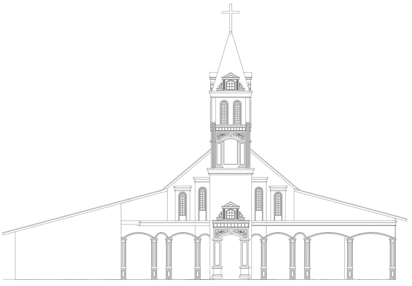 Church elevation design in autocad dwg format drawing .