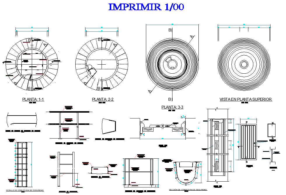Circle 150 m3 reservoir plan autocad file