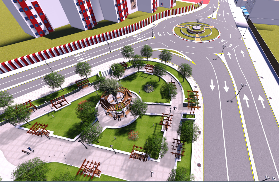 Circle road crossing view detail dwg file image
