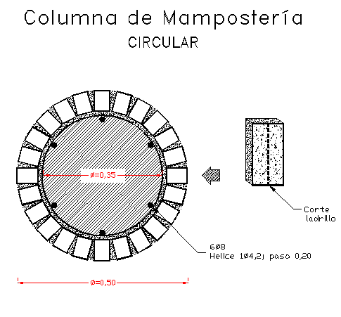 Circular masonry column construction details dwg file