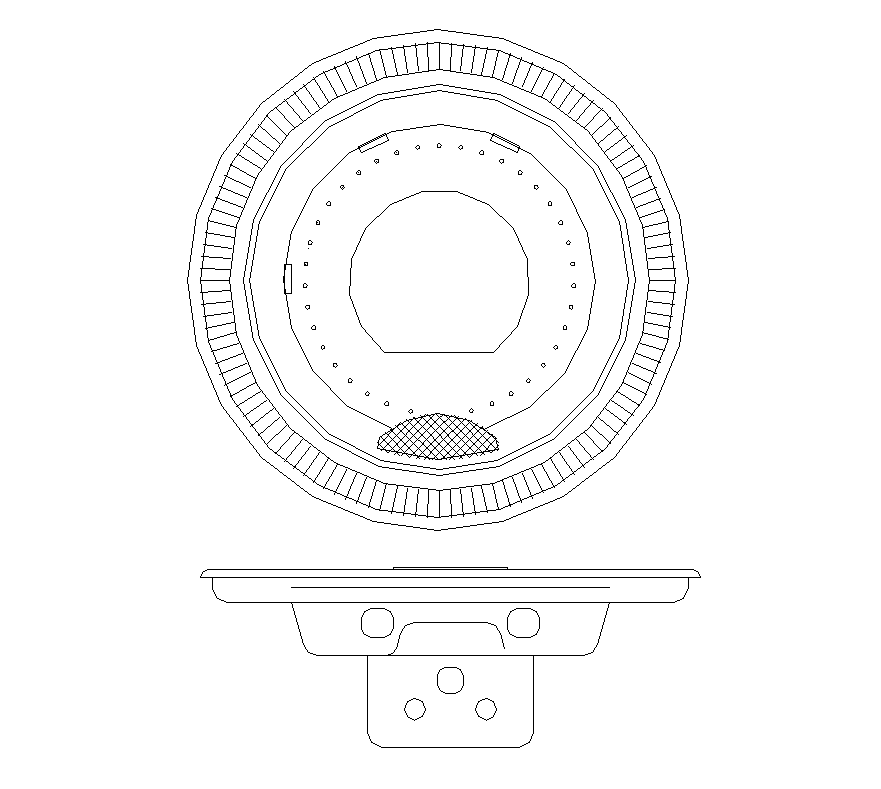 Circular shape corner sink detail elevation 2d view layout file
