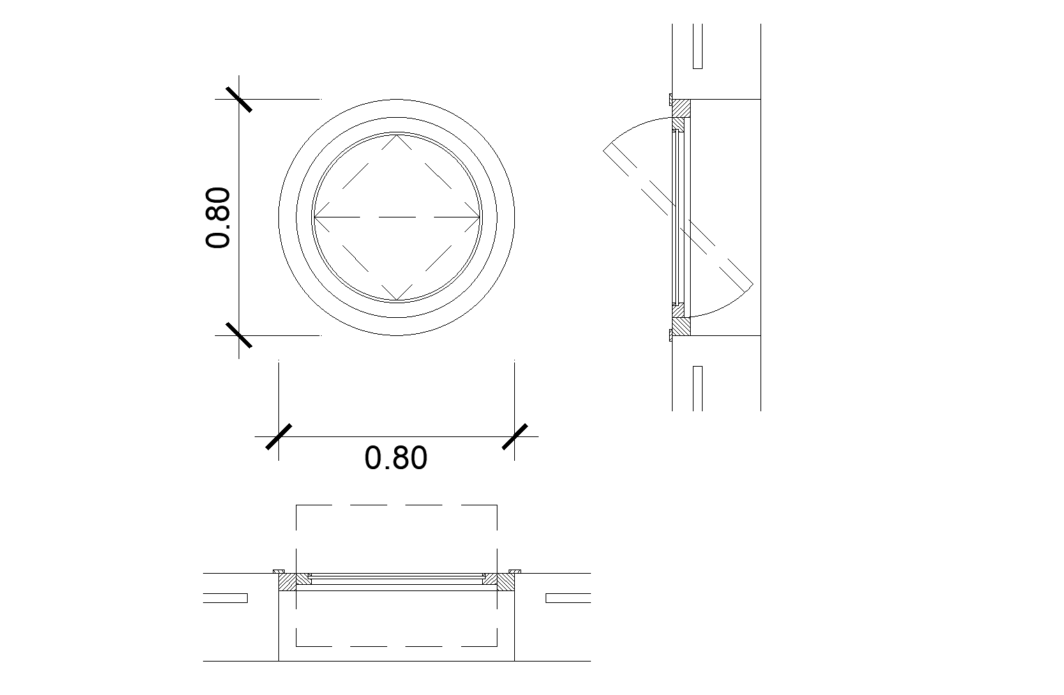 Circular window plan detail dwg file.