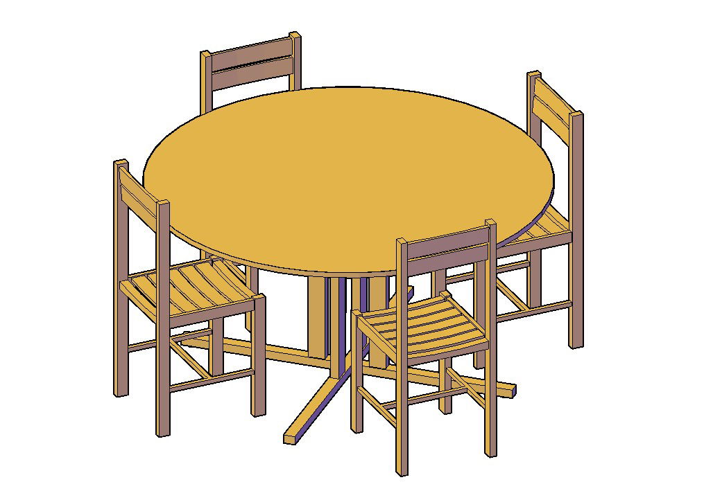 Circular wooden dining table in 3D AutoCAD