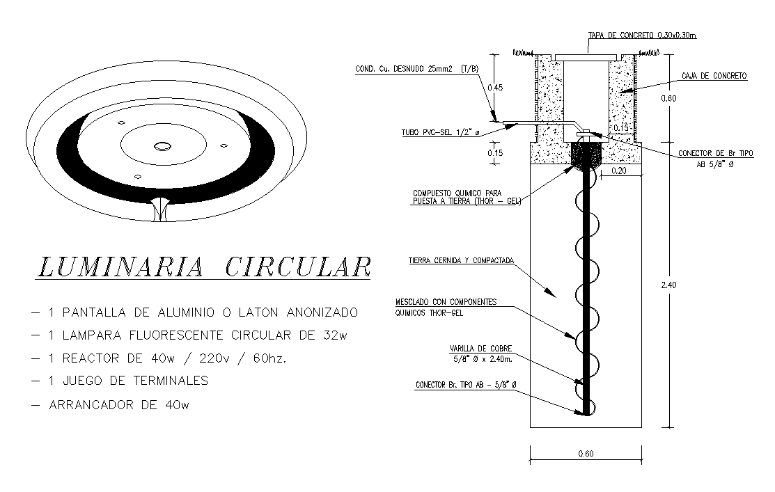 Circular Luminaire Isometric Elevation Drawing Download Free DWG File