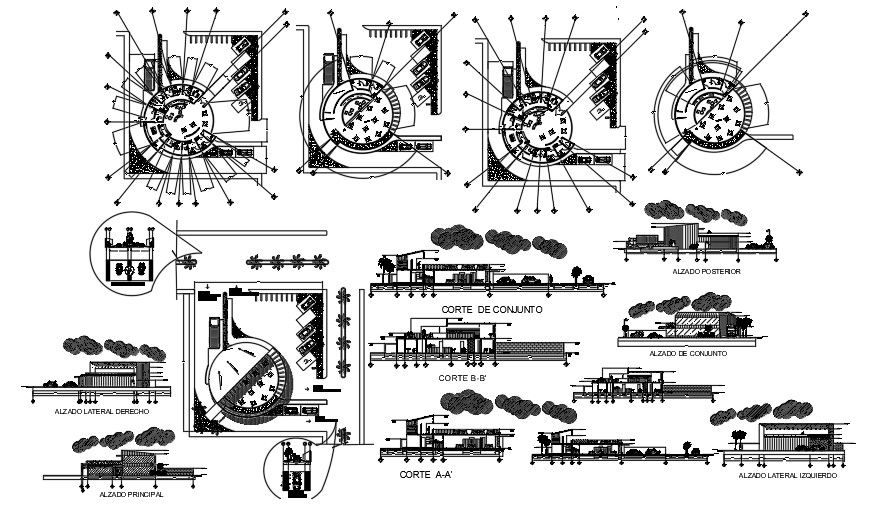 Circular Restaurant Plan With Elevation AutoCAD DWG File