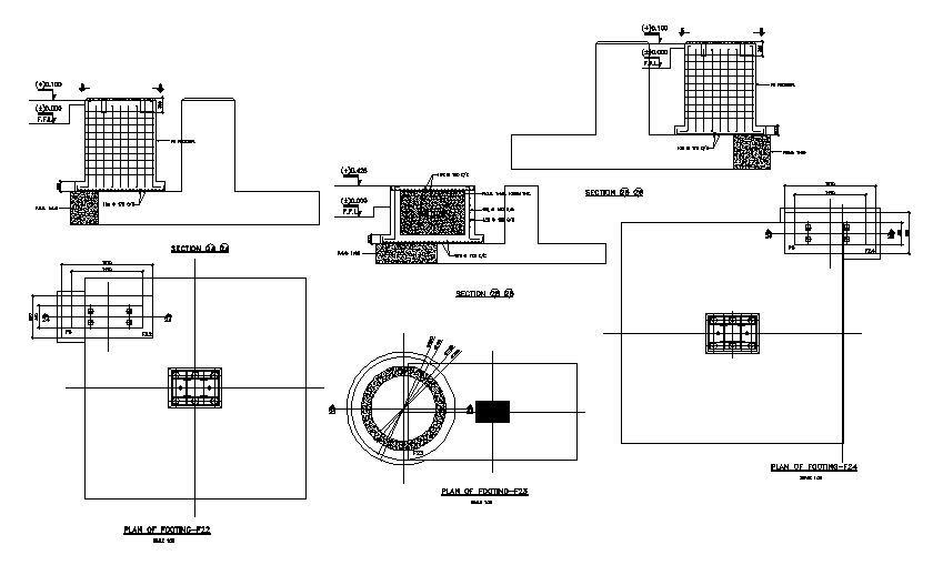Circular of footing and section details of Centrifugal station pump & auxiliary foundation details are given in this Autocad DWG drawing file.Download the 2D Autocad DWG drawing file.